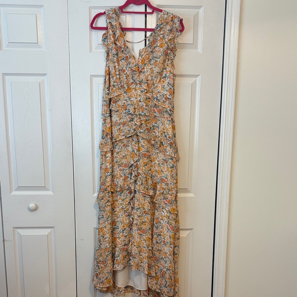 Astr High Low Floral Dress - Orange and Blue
